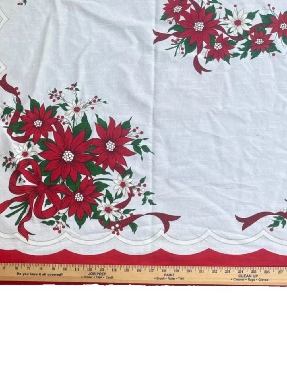 Holiday Poinsettia Tablecloth - Red and White 52x68 Rectangle